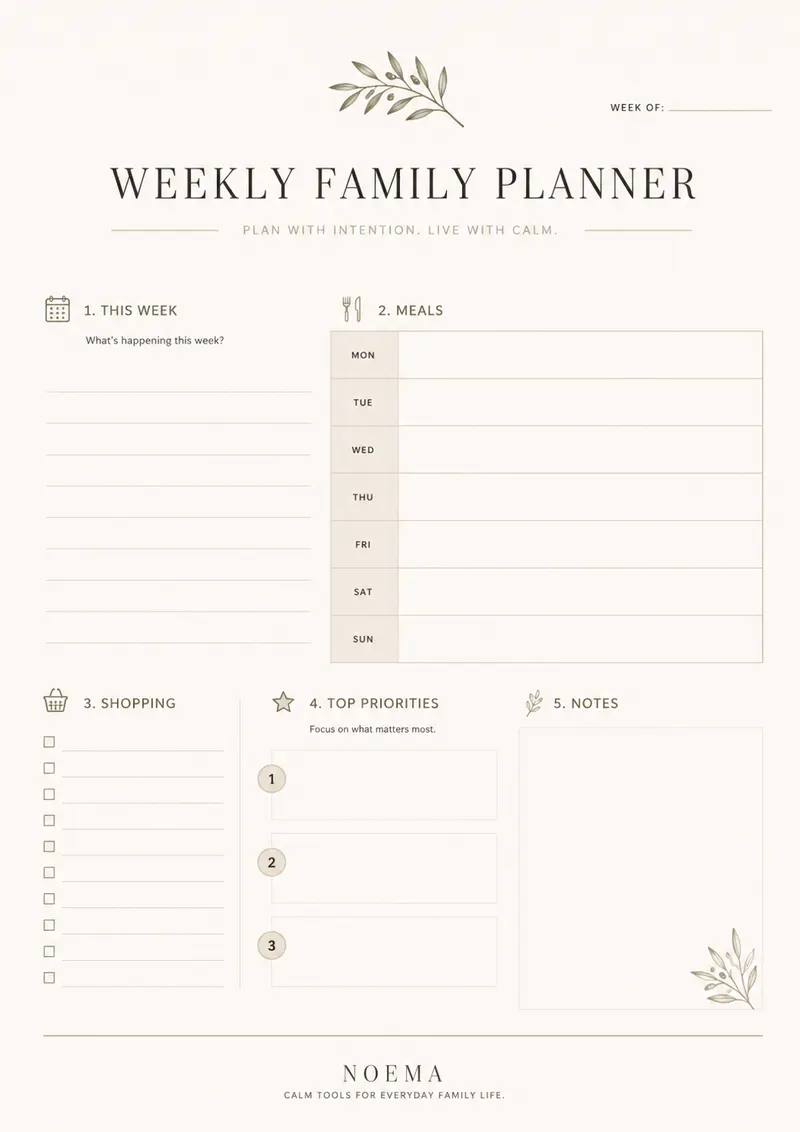 Weekly Family Planner — free printable resource for families living in Málaga, Spain